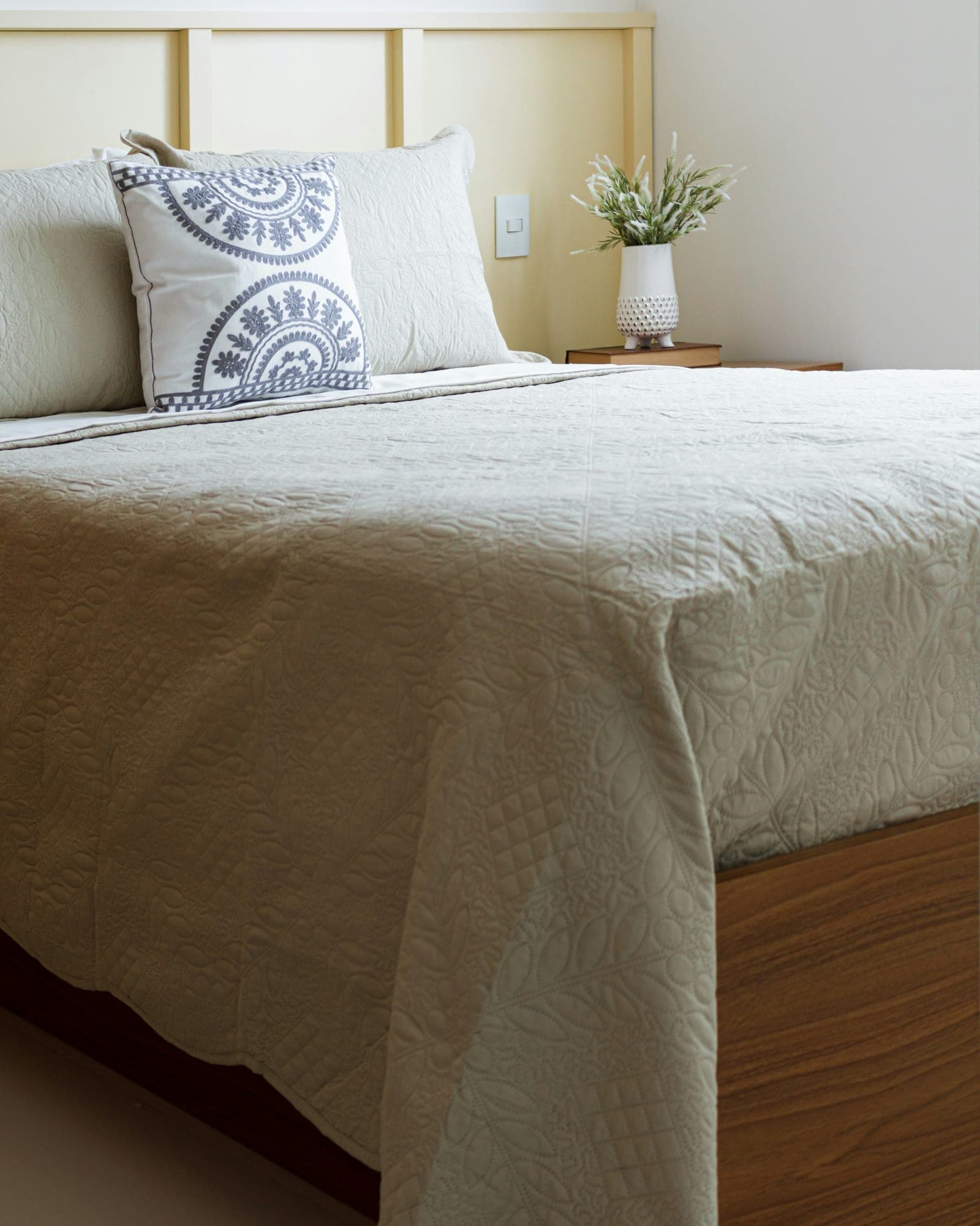 Champagne quilted bedspread with matching pillow shams