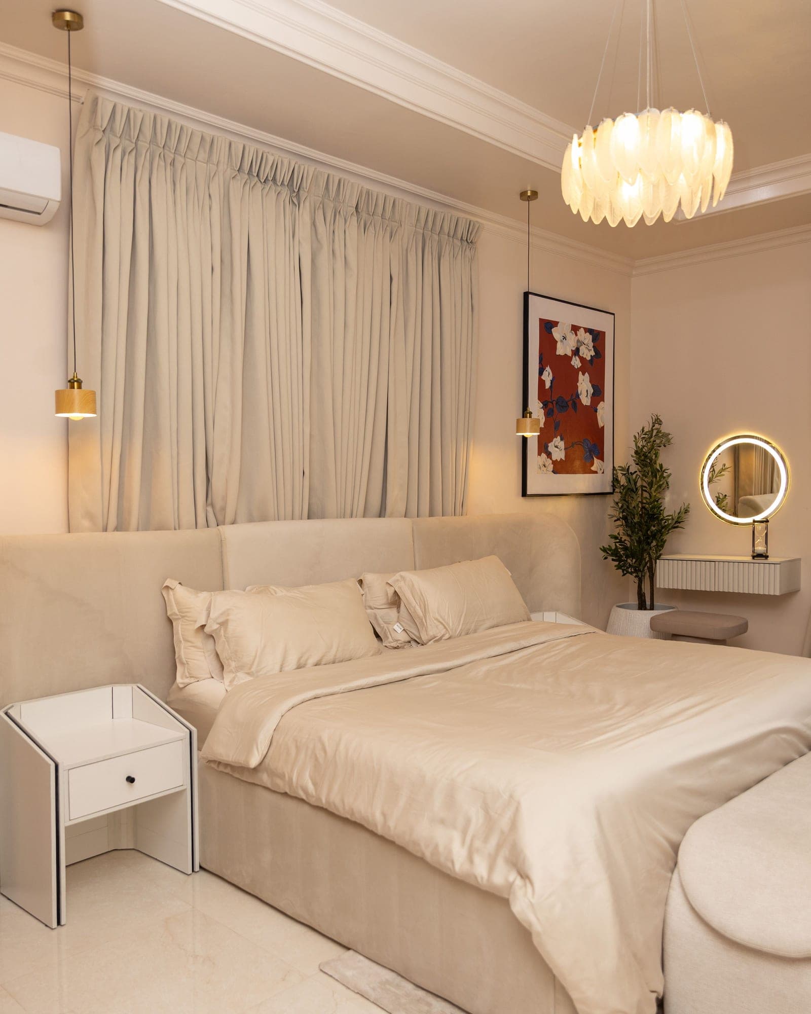Champagne sateen pillowcases on a dressed bed